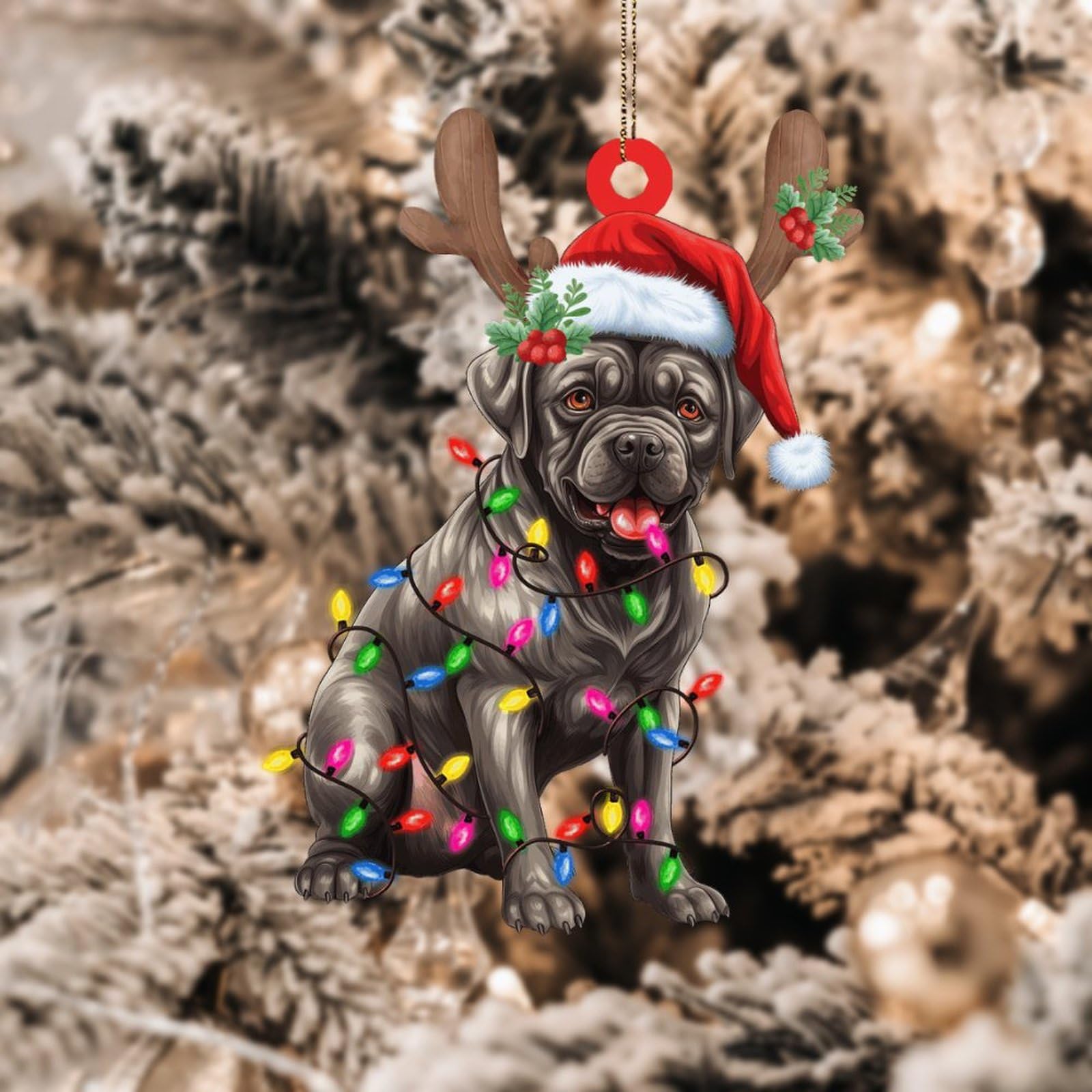 PODbyyou Cane Corso Christmas Ornaments Cane Corso Dog Lanterns Christmas Antlers Xmas Keepsake Acrylic Xmas Tree Decoration Pet Memorial Christmas Decorations 4in New Year Gift