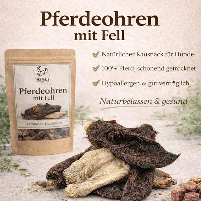Foto 2 de 3 de Pepper's Manufaktur Hippotreat - Oreja de Caballo con Pelo para Perros, Bocadillo Masticable Natural de 100%…