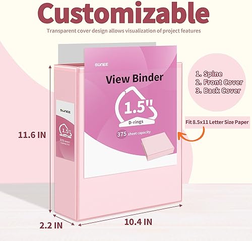 Miniatura 2 de SUNEE Carpeta de 3 anillos de 1.5 pulgadas, con tres anillos inclinados sin PVC (se ajusta a 8.5 x 11 pulgadas) para carpetas escolares u