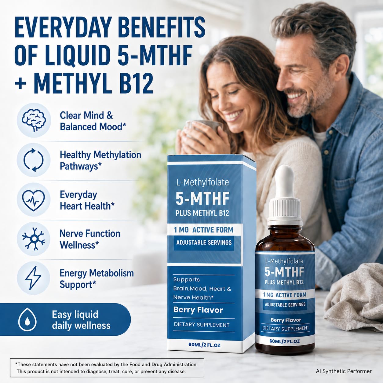 L-Methylfolate 5-MTHF Liquid Drops with Methyl B12 & B6, 1,000 mcg L-5-Methyltetrahydrofolate, Methylated Folate Supplement, Berry Flavor, 60 Servings, 2 Fl Oz — Amazon image 5