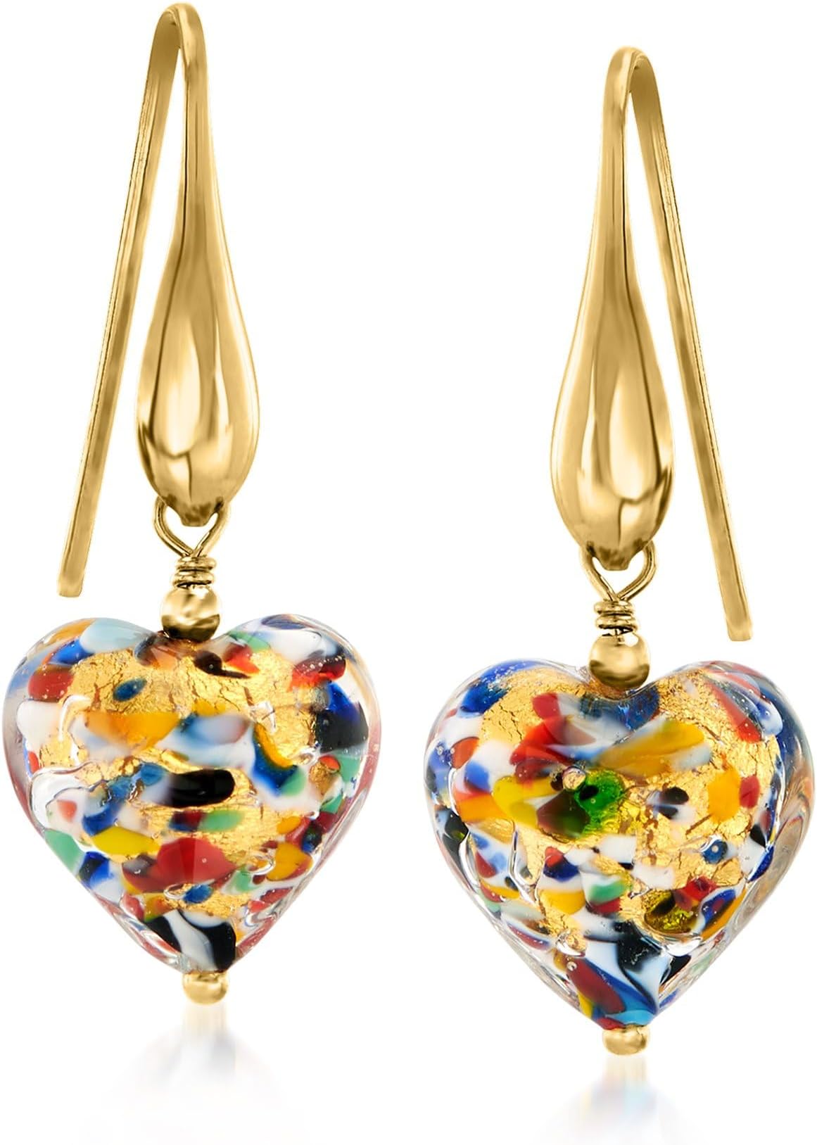 Italian Murano Glass Heart Drop Earrings in 18kt Gold Over Sterling