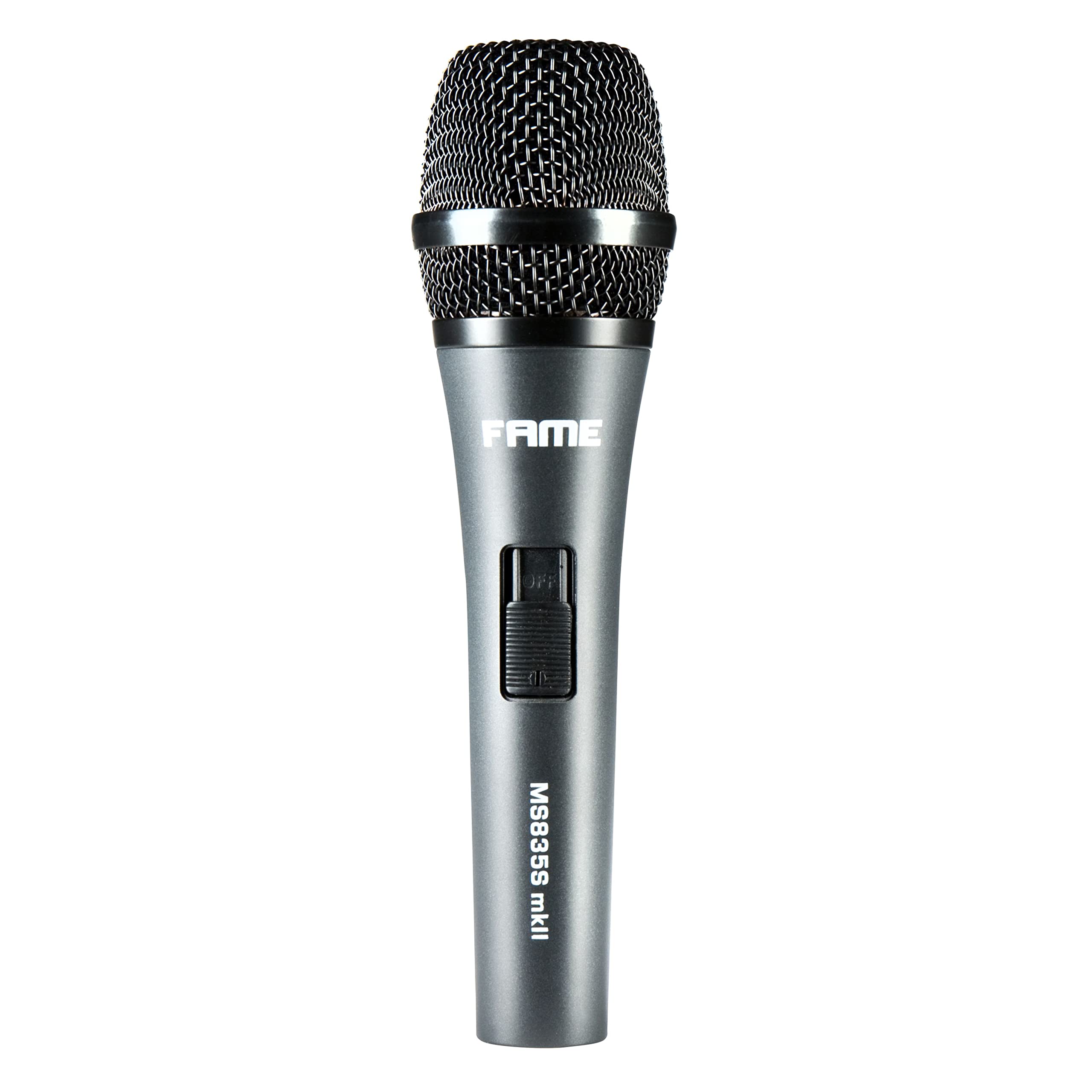 Fame Audio MS 835S MKII Vocalmic Set, Dynamisches Handmikrofon für Vocal/Gesang, Nierencharakteristik, 60-14000 Hz Übertragungsbereich, EIN/Aus-Schalter & Klemme
