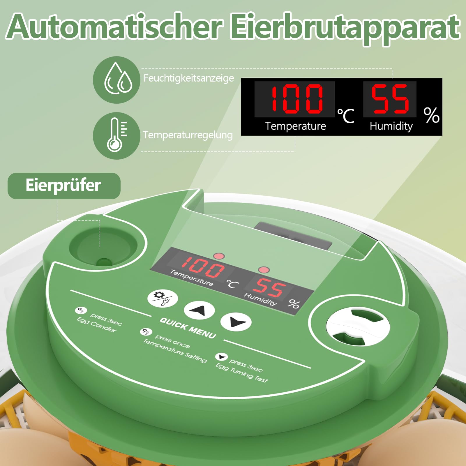 Brutautomat Vollautomatisch, Diealles Shine Brutmaschine Vollautomatisch für 12 Eier mit Automatischem Wenden der Eier und Automatischer Befeuchtung, Temperaturregelung Inkubatoren für Geflügeleier