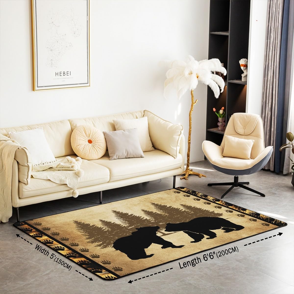 jejeloiu Bear Rugs for Living Room Bedroom Boys Wild Animal Area Rug 5x7 Nature Wildlife Bear Decorative Carpet Botanical Tree Natural Theme Brown Exotic Style Accent Rug