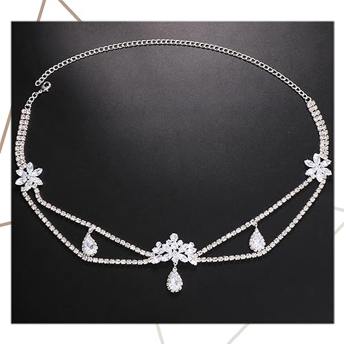 Miniatura 10 de NAISKA Cadena de cabeza de diamantes de imitación plateados para novia boda diadema en capas diadema de frente de cristal cadenas plateadas para