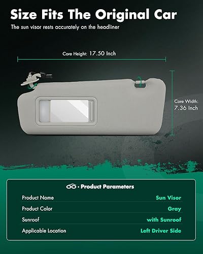 Miniatura 2 de SCITOO Conjunto de visera solar lateral izquierdo y derecho para Toyota Tacoma 2005-2011 sin techo corredizo (gris)