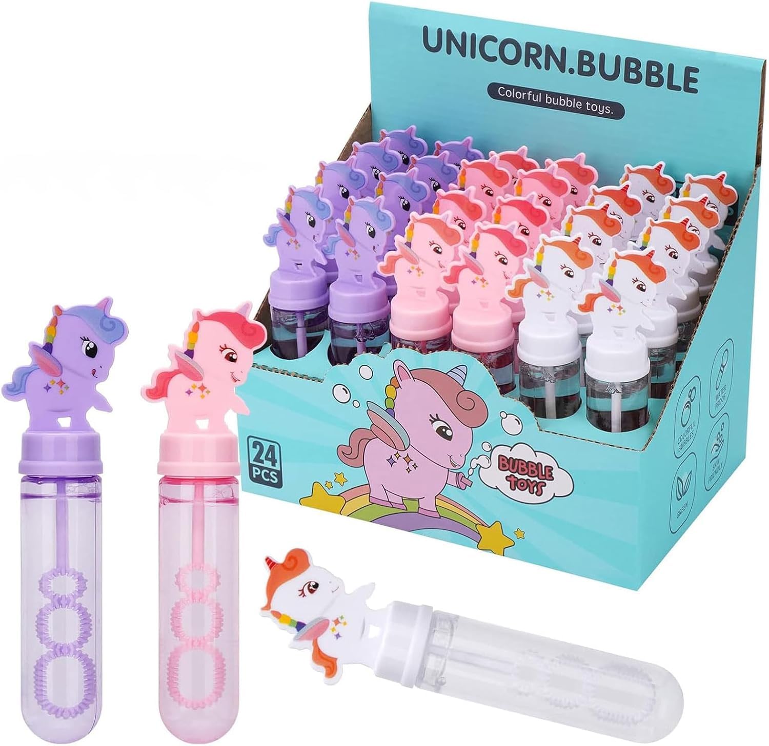 TOY GARDEN Unicorn Party Favors – 24PCS Unicorn Bubble Wands for Kids, Perfect Goodie Bag Fillers, Unicorn Toys for Birthday Gifts & Bubble-Blowing Fun