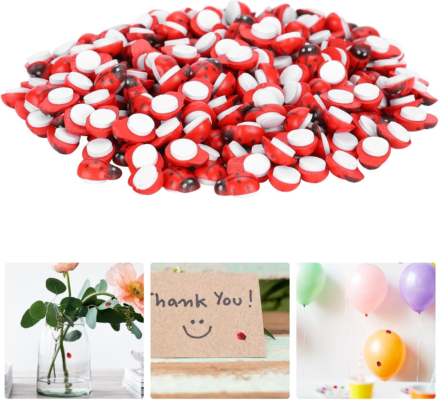 300Pcs Tiny Simulation Ladybugs Self Adhesive Painted Ladybugs Sticker | Wooden Ladybugs Tiny Ladybug Decoration for Crafts DIY Scrapbooking Micro