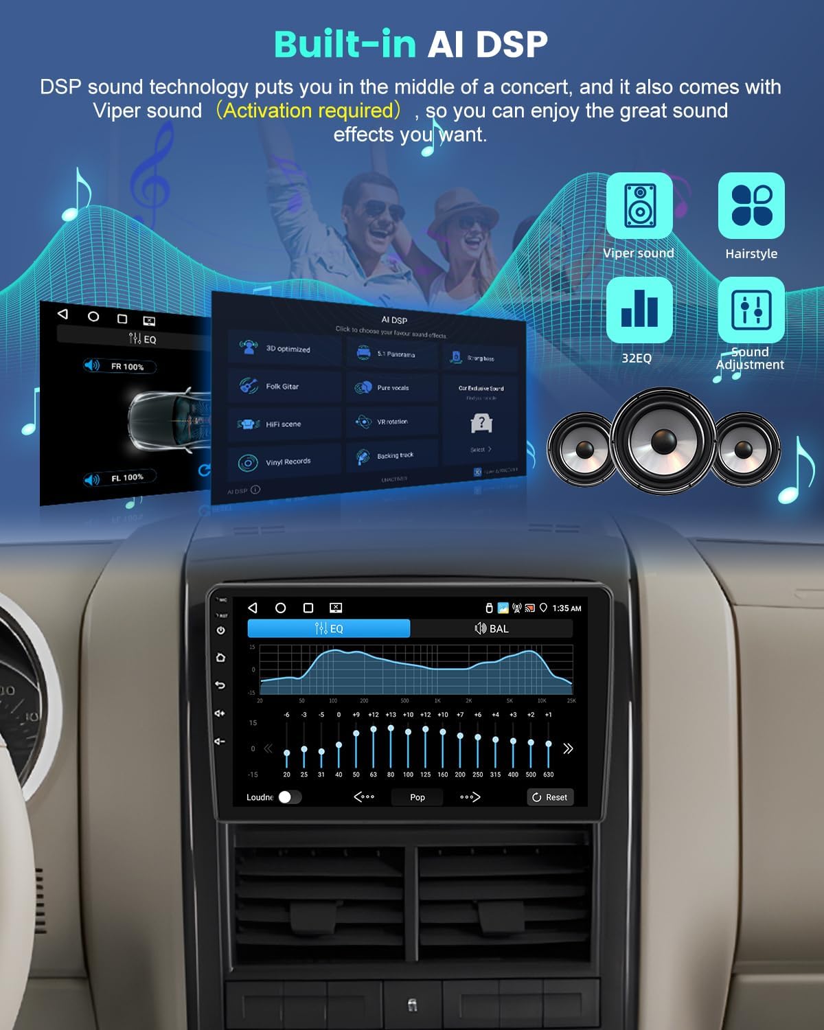 4G+64G Android Car Stereo for Ford Explorer 2005-2010 with Wireless Carplay/Android Auto, 10 Inch IPS Touchscreen Radio with 32EQ DSP/5GHz WiFi/GPS/Mirror Link, AHD Rear View Camera