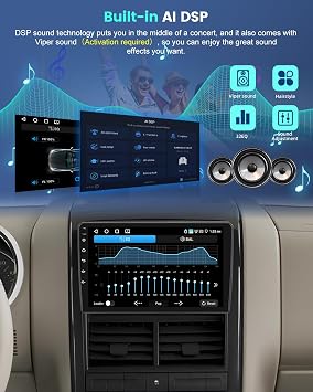 4G+64G Android Car Stereo for Ford Explorer 2005-2010 with Wireless Carplay/Android Auto, 10 Inch IPS Touchscreen Radio with 32EQ DSP/5GHz WiFi/GPS/Mirror Link, AHD Rear View Camera