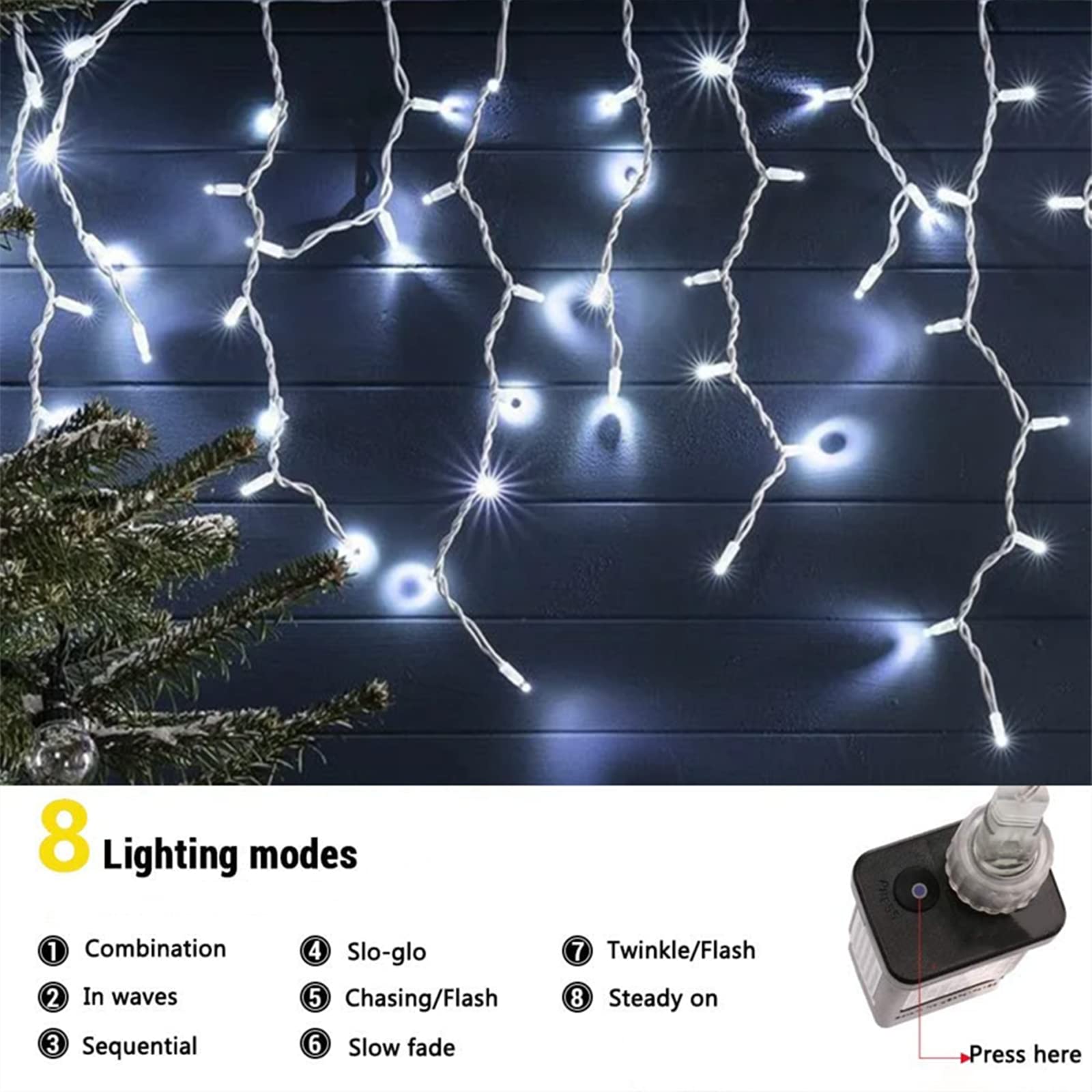 PhilzOps Cascata Luci da Esterno, 480 LED 19M Luci Natale Tenda Bianco Freddo Impermeabile 8 Modalità Catene Luminose Decorazione per Nataliazie Interno Casa Feste Finestra Giardino, Cavo Bianco