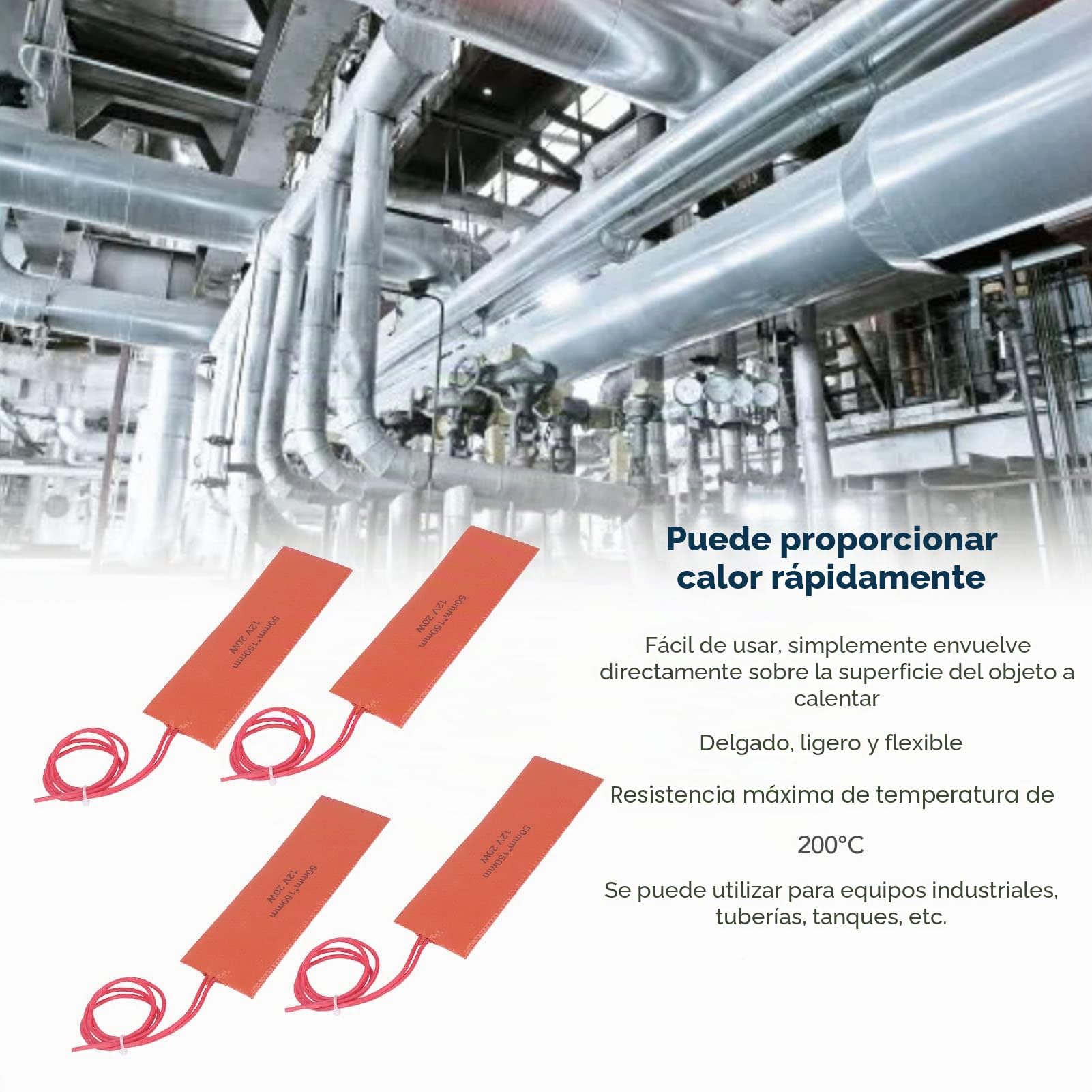 4 Almohadillas de Calefacción de Silicona Flexible para Equipos Industriales, Manta de Calefacción, 20 W, 12 V