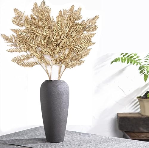 Vista 2 de CATTREE Helechos dorados - Plantas artificiales grandes y altas de 30 pulgadas, paquete de 2 decoraciones de Navidad, hojas de Boston doradas Hojas