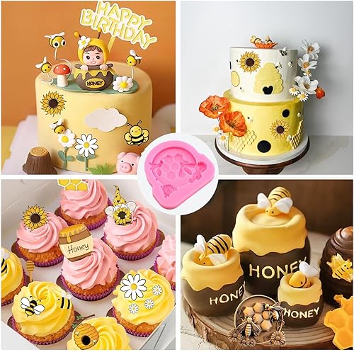 Miniatura 10 de Mujiang Bumble Bee - Moldes de silicona para fondant para cupcakes, decoración de pasteles, dulces, chocolate, juego de 4 Estilo a