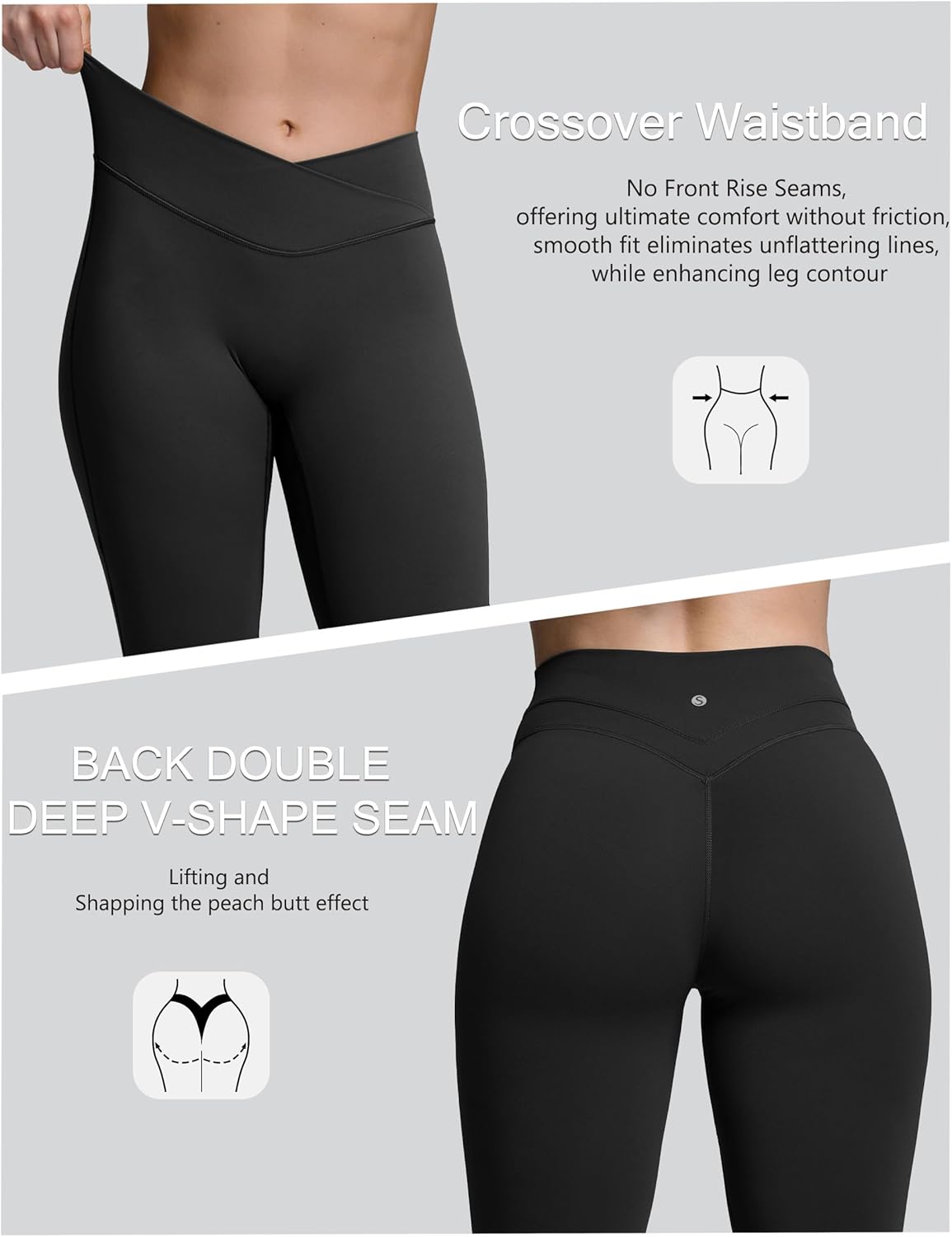 Sogetdo Crossover Flare Leggings for Women Seamless Tummy Control Bootcut Wide Leg Gym Workout Yoga Pants - Image 6