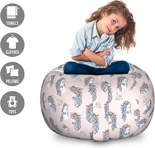 Miniatura 212 de Ambesonne Bolsa de juguetes de almacenamiento para perros, patrón con cachorros de raza pura, Bichon Pug Spitz Dachshund Poodle Shih Tzu, Rosa y