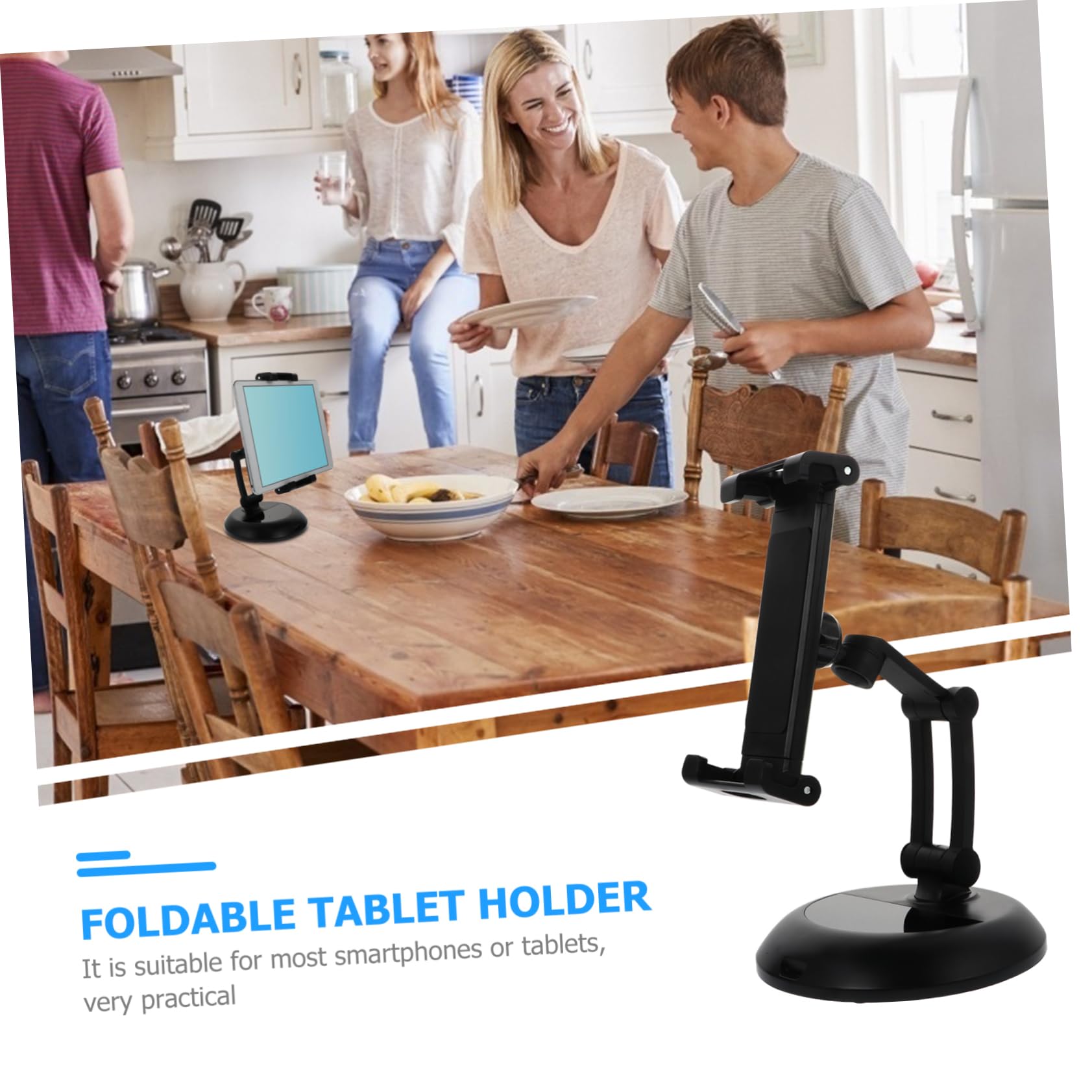 Uonlytech Supporto Pieghevole per Tablet da Tavolo Nero Abs Metallo | Telefono e Tablet, Antiscivolo, Angolo di Visione Salutare, Leggero e Salvaspazio