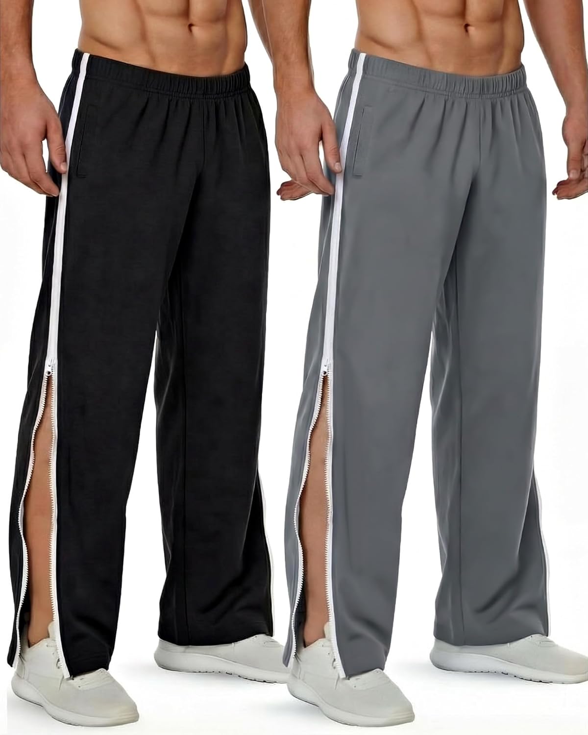 Tear Away Pants for Men Sweat Basketball Pants 2 Side Zippers off Full Open Sweatpant with Pockets