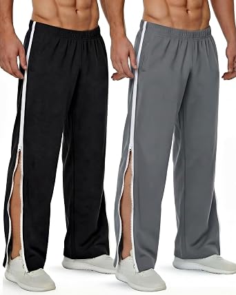 Mens Tear Away Pants Breakaway Rip Off Basketball Sweatpants with 2 Side Zippers Off Full Open for Post Surgery