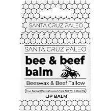 Santa Cruz Paleo Grass Fed Beef Tallow &amp; Beeswax Lip Balm, 1 Pack, Beef Tallow for Skin Care Moisturizer, Hypoallergenic for Sensitive Skin, Long Lasting &amp; Vitamin Rich, Unflavored