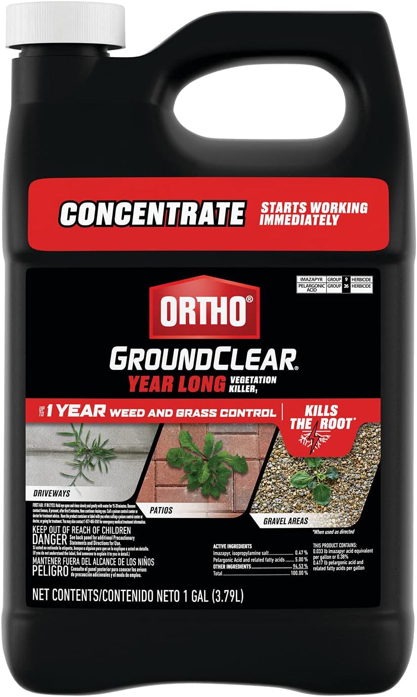 GroundClear Year Long Vegetation Killer1 - Concentrate, Visible Results in 3 Hours, Kills Weeds and Grasses to the Root When Used as Directed, Up to 1 Year of Weed and Grass Control, 1 gal.