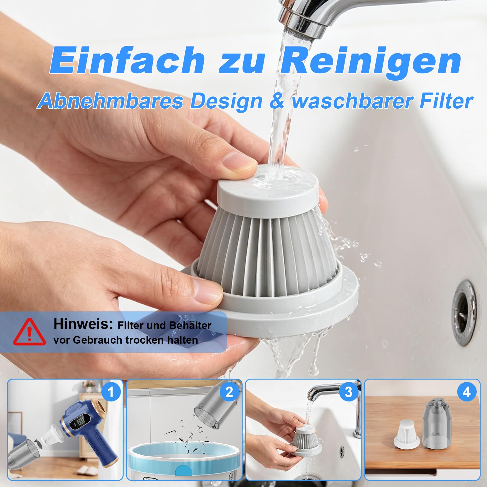 Tragbarer Auto Staubsauger Kabellos, Mini Handstaubsauger Wiederaufladbar mit LCD-Display und Mehrere Düsen, Hochleistungs-Handstaubsauger für Auto, Haus, Büro, Sofa, Tierhaare, Tastatur