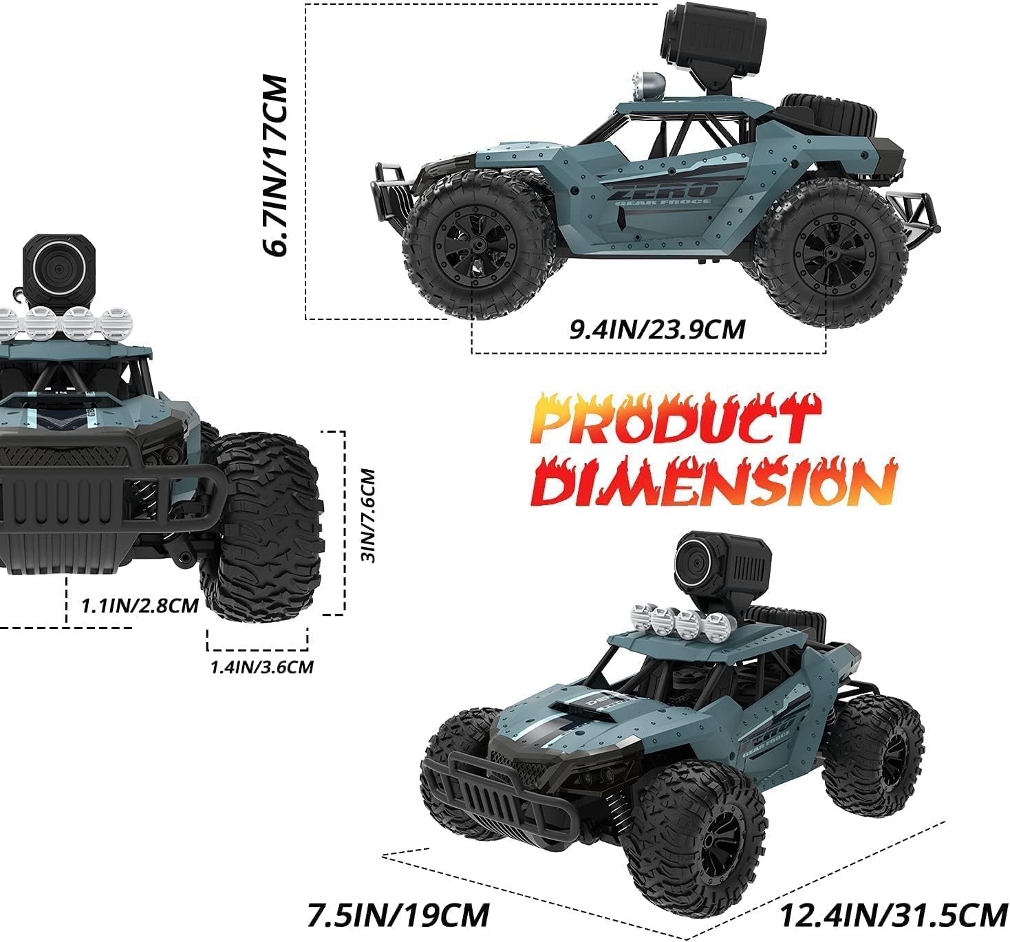 DEERC Auto telecomandata 1:16 RC Truck con fotocamera 1080P Foto WiFi Trasmissione 2.4Ghz 2 Batteria 60 minuti Tempo di riproduzione Offroad Truggy per adulti e bambini (36 W)…