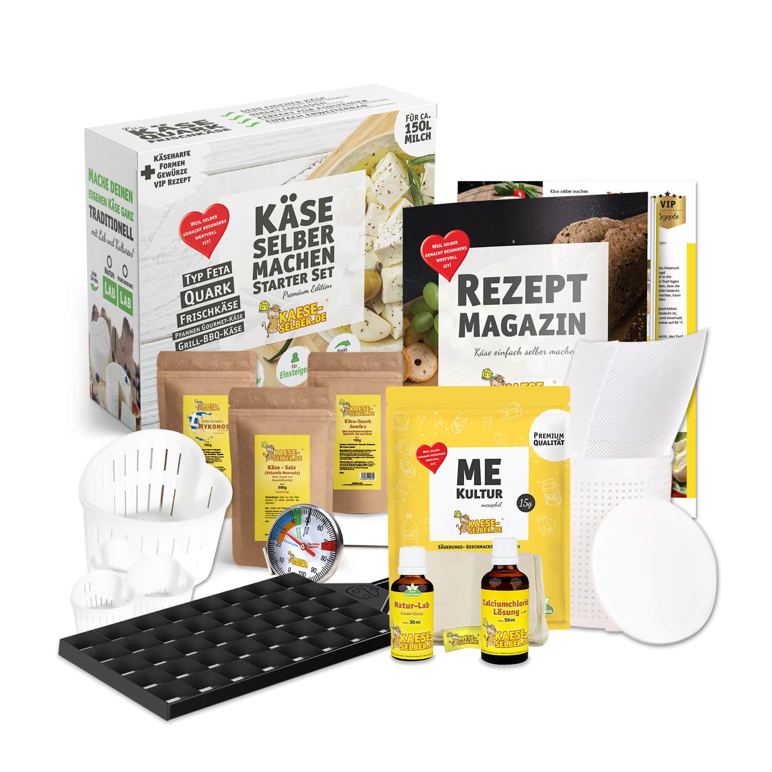 Käse selber machen Starter Set Premium Edition inkl. Rezeptmagazin und Videoanleitungen