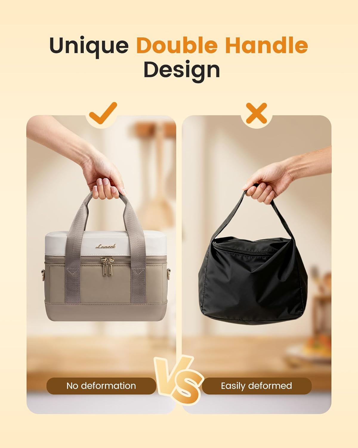 LOVEVOOK Insulated Lunch Bag for Women - Cute Lunch Box Cooler for Work, Picnic, and Beach, Khaki-beige