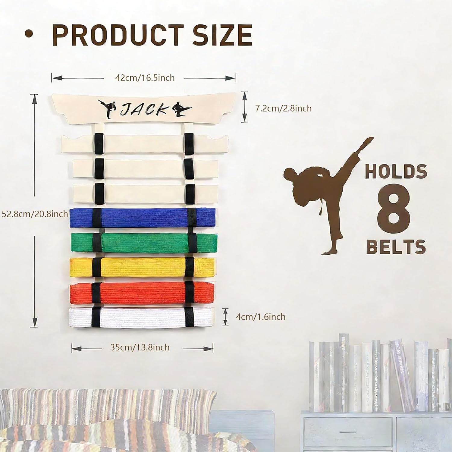 Home Gym Martial Arts School Wood Karate Belt Display Stand Multiple Tiers Organizers Accommodates 8 Belts Belt Organizers for Home
