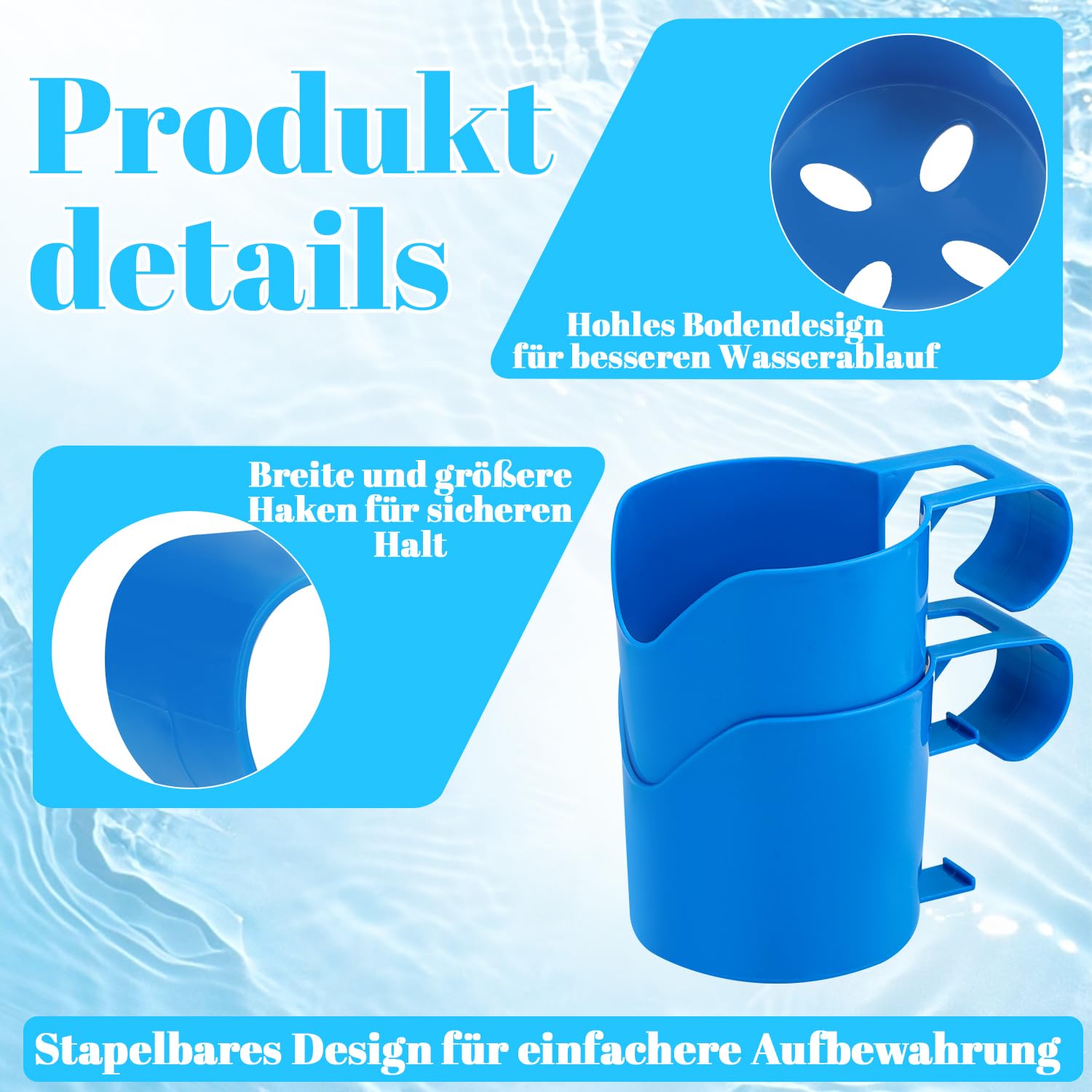 4 Stück Pool Getränkehalter für Poolrand, Pool Zubehör für Getränke, Poolrand Halter, Becherhalter Pool, Hängehalter für Schwimmbäder,Pool Gadgets,Pool Tisch,für Bier,Glas,Cocktailglas, Handy