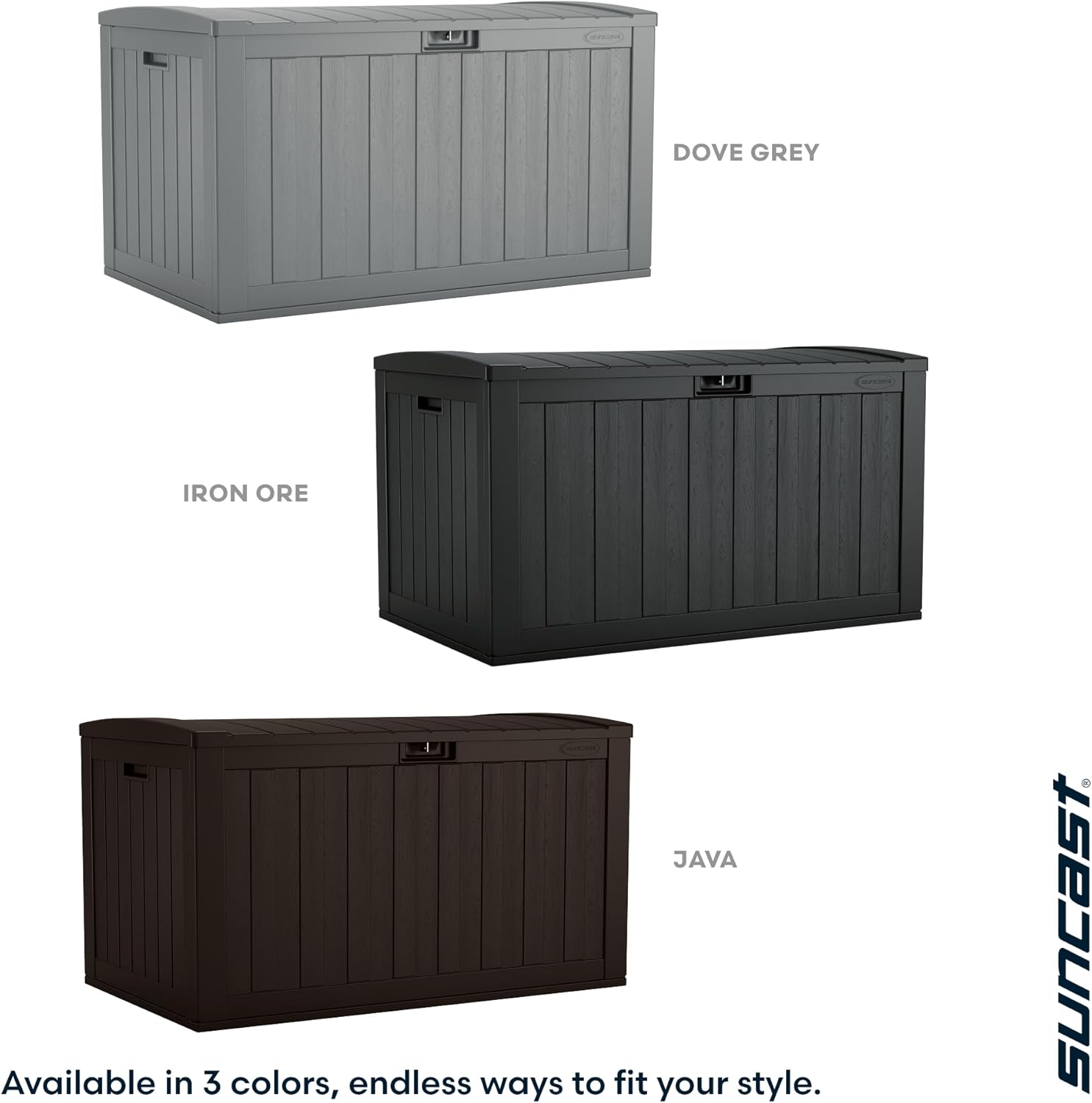 Suncast 134-Gal. Resin Extra-Large Outdoor Patio Deck Box with Pad-Lockable Lid, Modern Outdoor Patio Bench/Storage Box for Cushions, Garden Tools, and More, Iron Ore - Image 5