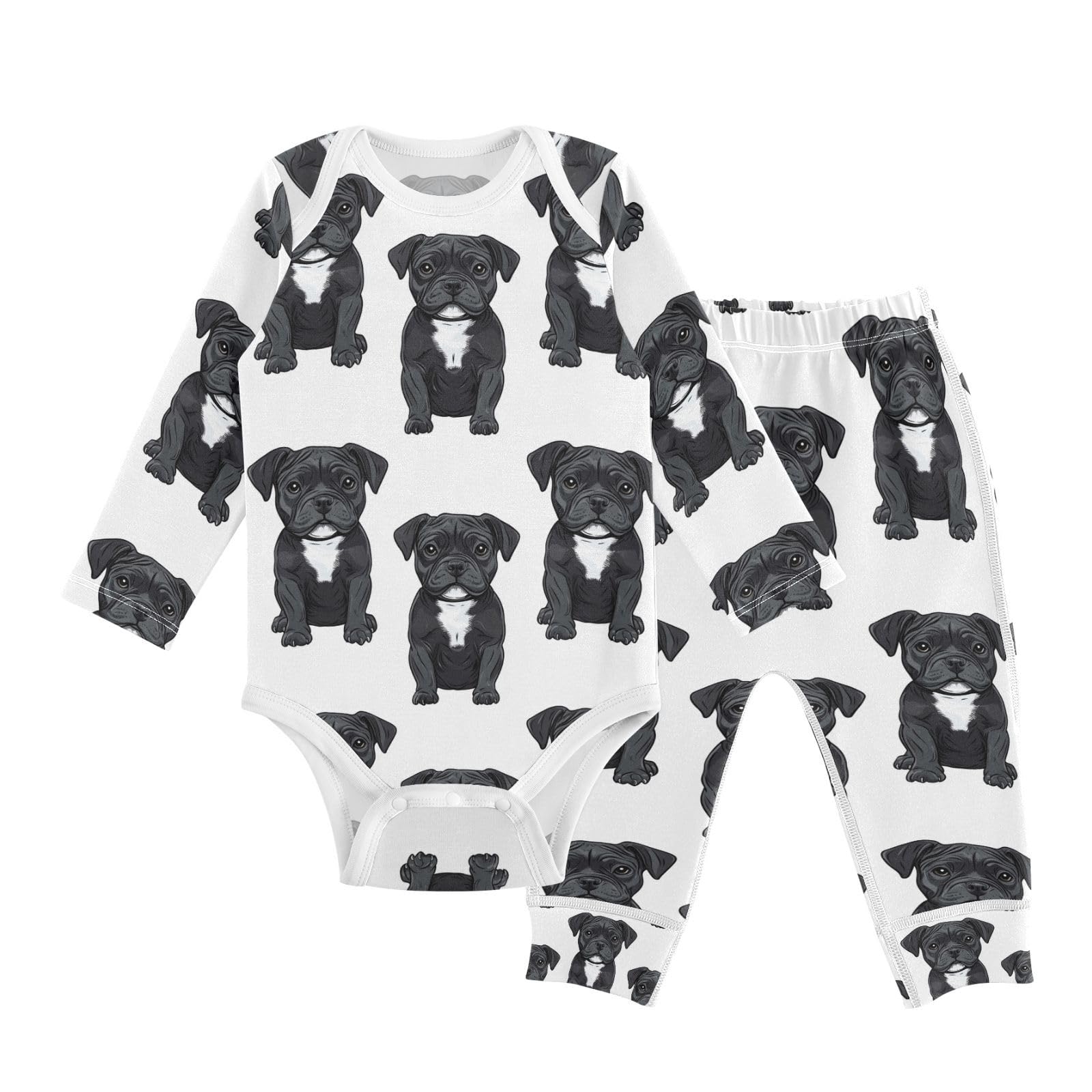 vvfelixl Baby Bodysuits Pants Sets Bulldog Setting Baby Bodysuit Long Sleeve Baby Clothes for Boys Girls 12-18M