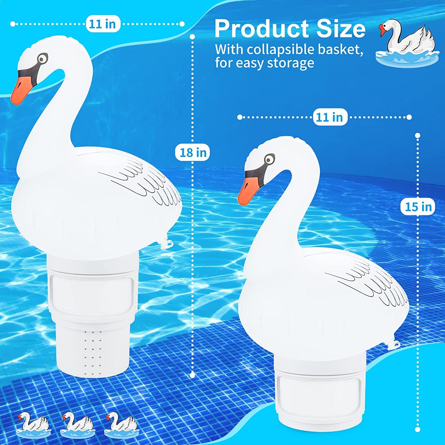 Dispensador Cloro Piscina Flotante, Flotador Cloro para Piscinas con Luz Solar en Cisne Hinchable, Dosificador Cloro Piscina con Abertura Grande, Dispensador de Cloro para SPA