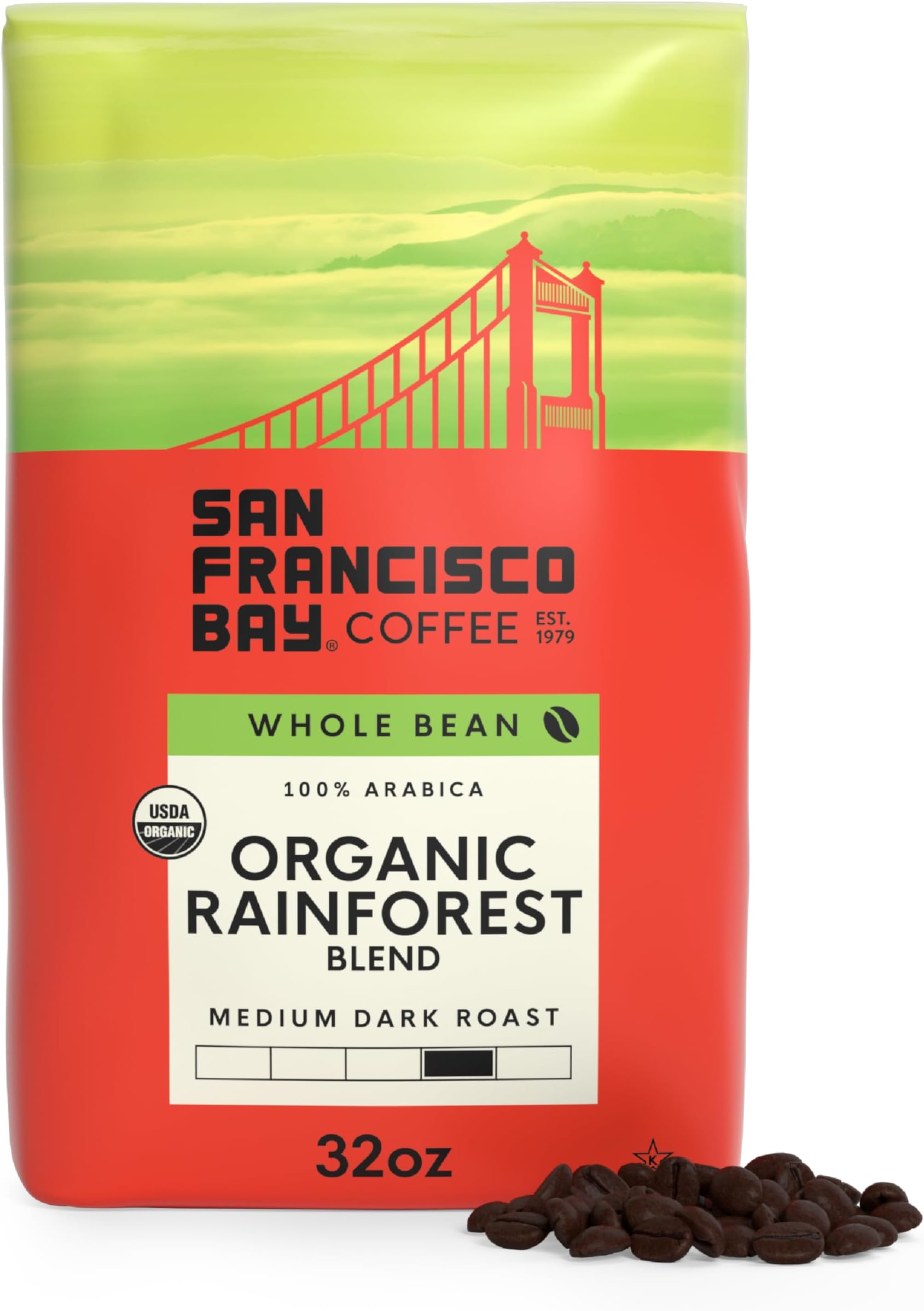 Whole Bean Coffee, Organic Rainforest Blend (32 oz Bag), Medium-Dark Roast, USDA Organic Coffee Beans