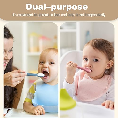 Miniatura 6 de Aedida Cucharas de silicona para bebés de 5 piezas, juego de cucharas flexibles para niños pequeños, cuchara de entrenamiento para bebés, utensilios