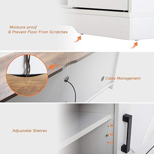 Miniatura 9 de WAMPAT Moderno soporte de TV de granja para TV de hasta 65 pulgadas con puerta corrediza de granero, centro de entretenimiento de madera de 23.6