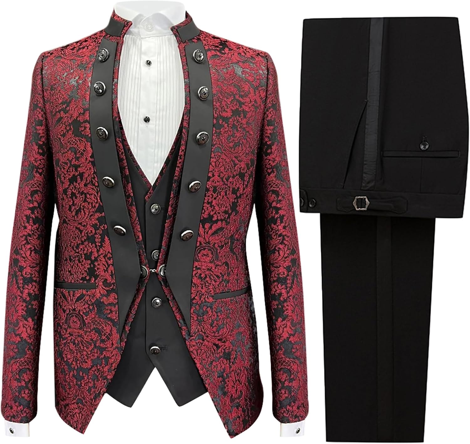 3 Pieces Men's Tuxedo Suit Slim Paisley Blazer Jackets Vest Pant Sets for Homecoming,Wedding,Party,Prom