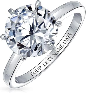 Personalize Classic Cubic Zirconia 3CT AAA CZ 6 Prong Setting Round Brilliant Cut Promise Solitaire Engagement Ring For Women .925 Sterling Silver Rose 14K Yellow Gold Plated Customizable