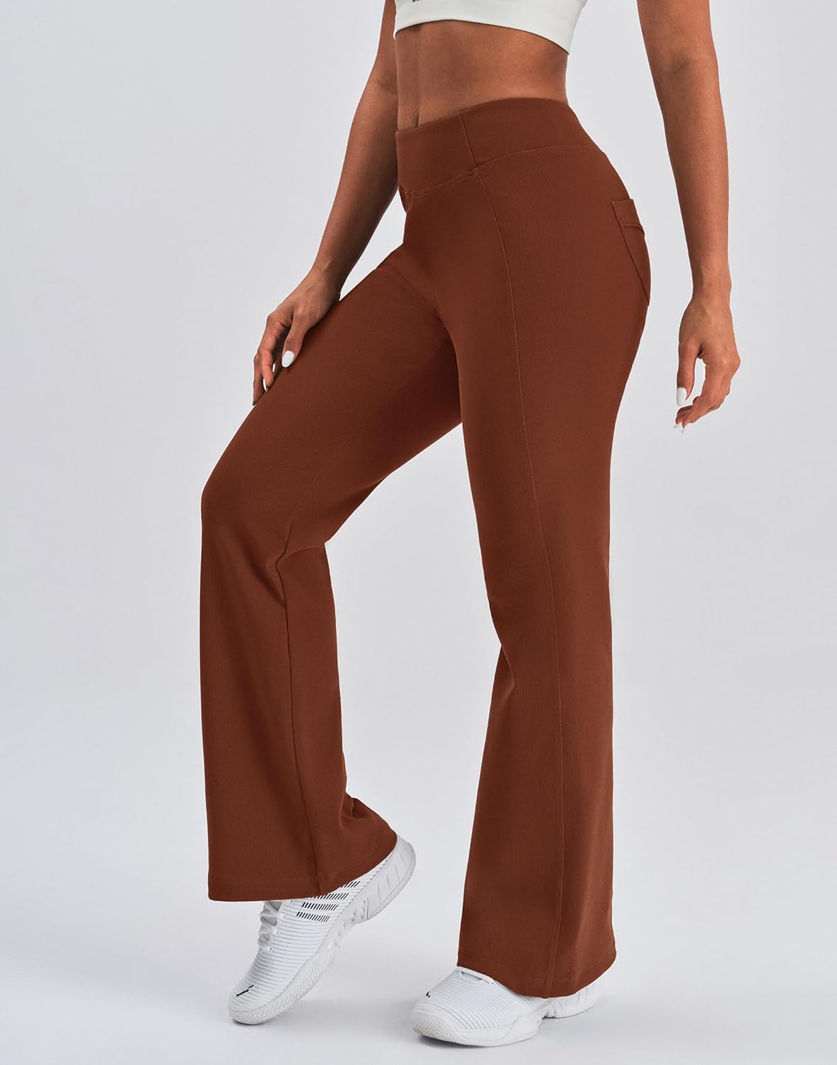 K-Swiss Women's Ribbed Flare Leggings - High Waisted Fleece Lined Bootcut Yoga Pants with Pockets for Lounge Work Casual - Image 2