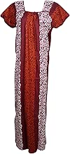 Women Caftan Maxi Dress Printed Maroon Night Wear Nightgown House Dresses L