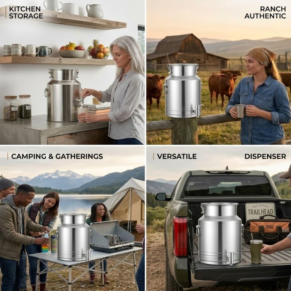 Lechera en Acero Inoxidable 304, Jarra para Agua con Grifo 5-125 L | Bidón Hermético para Aceite, Contenedor Alimentos y Barril Dispensador Bebidas Camping(With Spigot,48L)