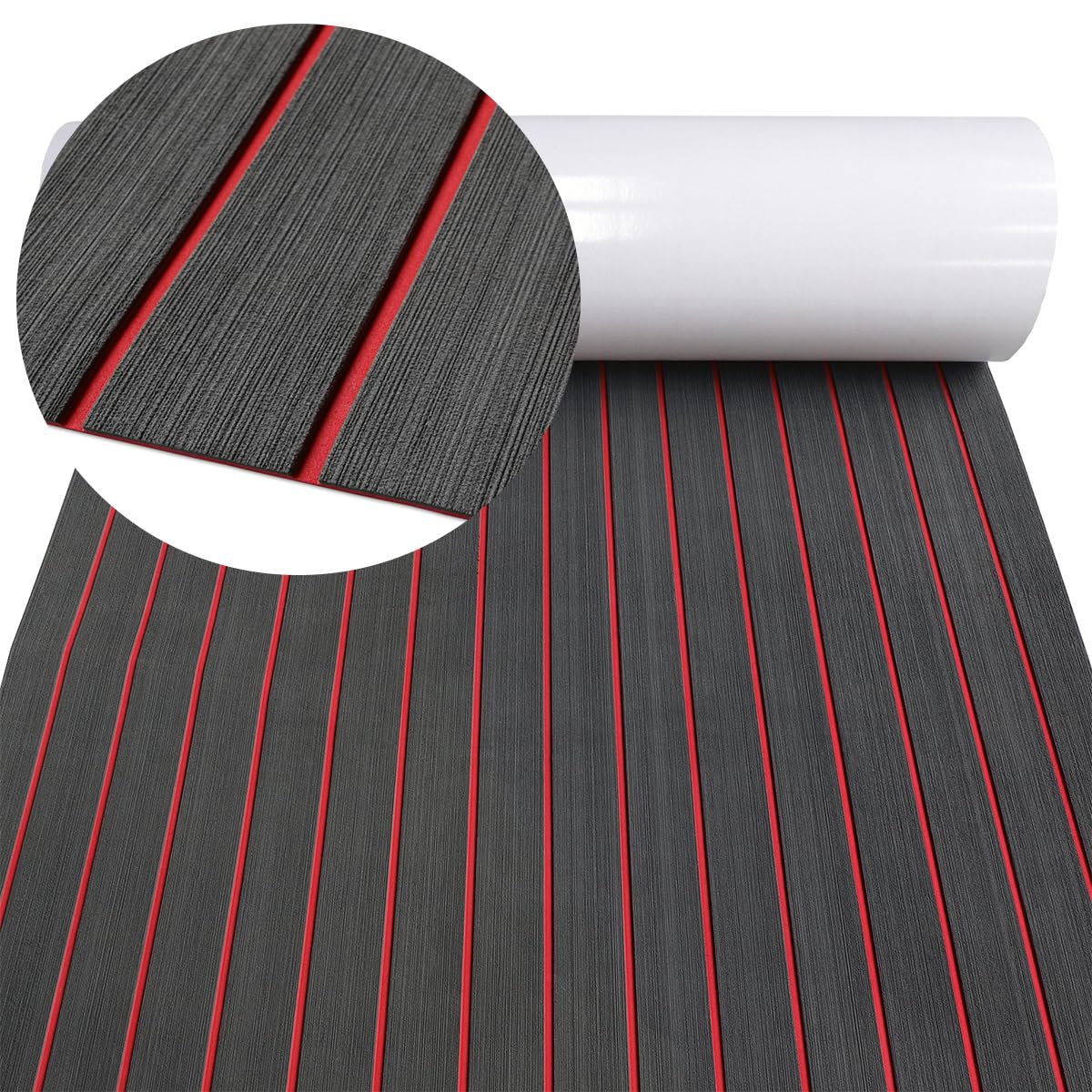 Faux Teak Boat Floor EVA Foam Boat Decking Flooring Mat Self-Adhesive Boat Marine Carpet Non-Slip Foam Boat Deck Rolls Sheet for Boats Pontoon Yacht Swim Platform Helm Pad RV Floor(94.5x21.66)