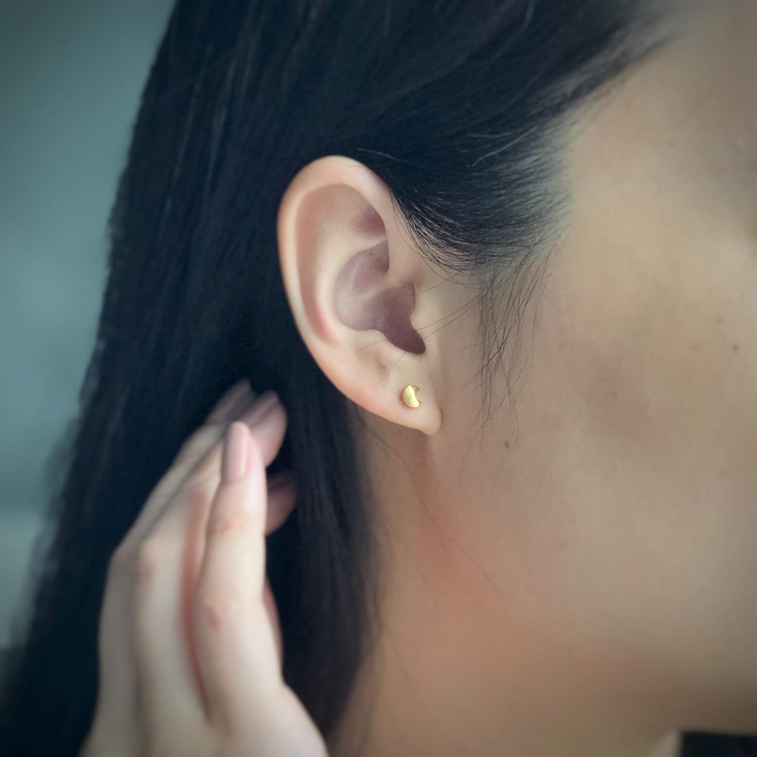 Mismatched Tiny Star and Moon Stud Earrings in Gold Finish