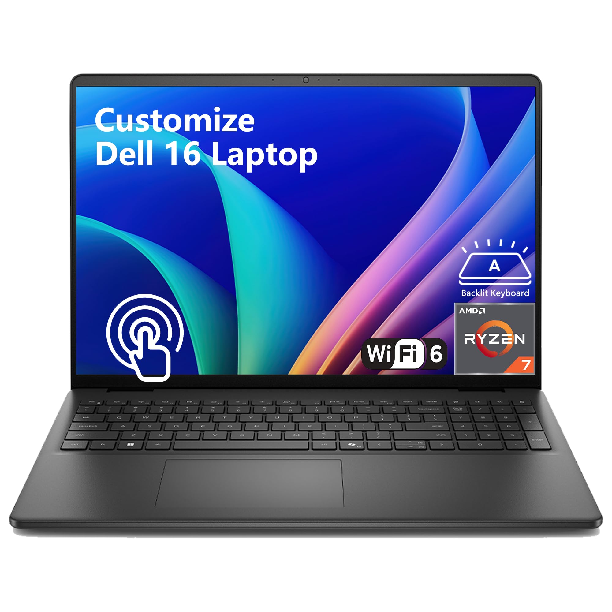 Delca Customized Laptop Made with Dell 16 Business Laptop | 16" WUXGA IPS Touchscreen | AMD 8-core Ryzen 7 250 | 16GB/32GB/64GB DDR5 512GB/1TB/2TB/4TB SSD | Backlit WiFi 6 Type-C Win 11