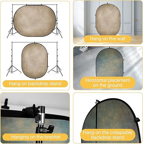 Miniatura 4 de Kate Telones de fondo plegables de 5 x 6.5 pies (4.9 x 6.6 ft), color bronceado, gris, verde, fondo desplegable reversible de doble cara para
