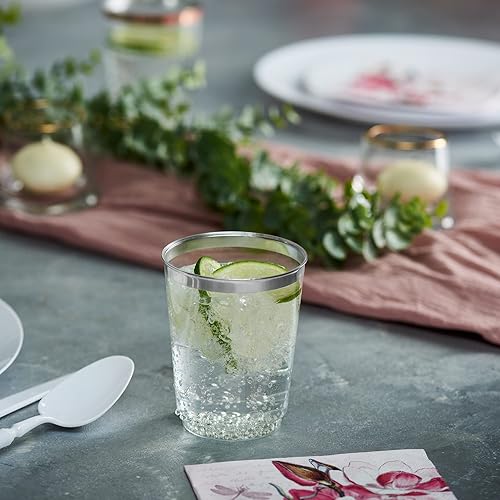 Miniatura 6 de PLASTICPRO Vasos desechables de plástico transparente de 8 onzas con borde plateado para fiestas y bodas paquete de 50