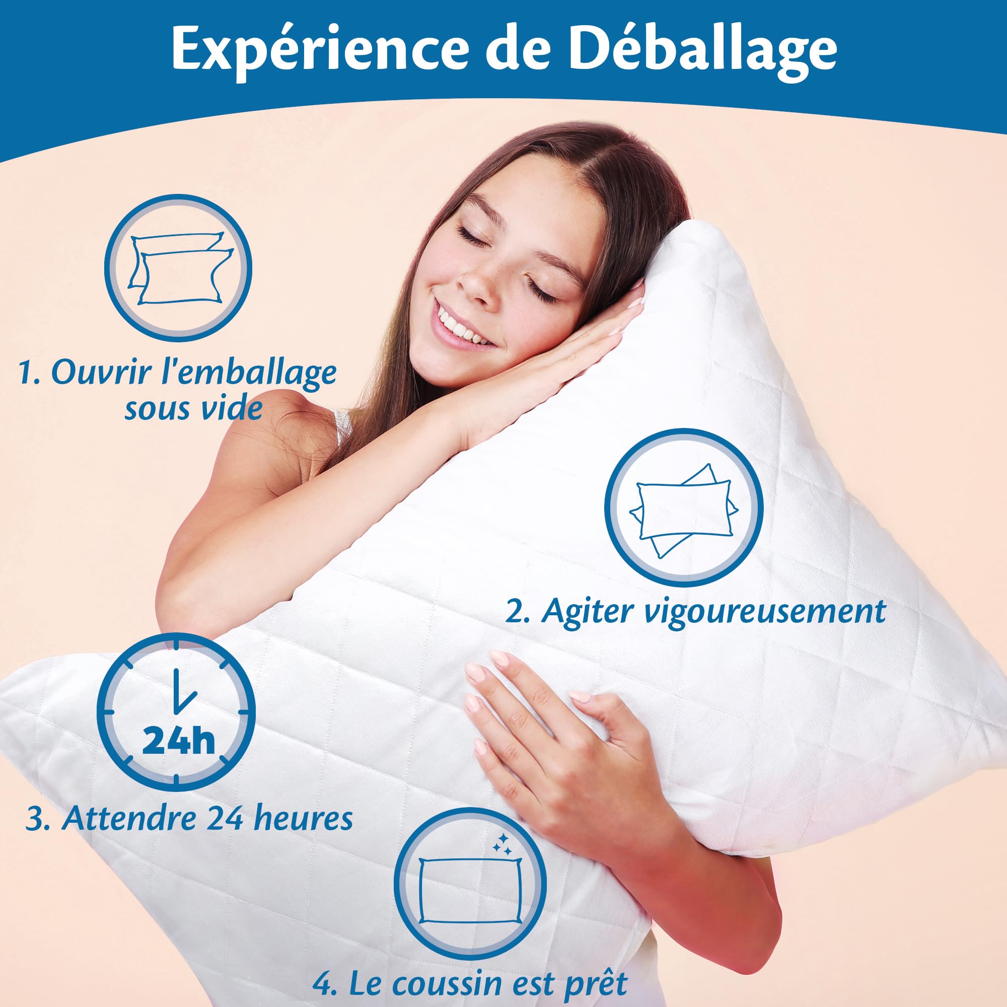 Lot De 2 Oreiller Rectangulaire Et Moelleux 100% Polyester Fibres Creuses Coussin 50x70cm