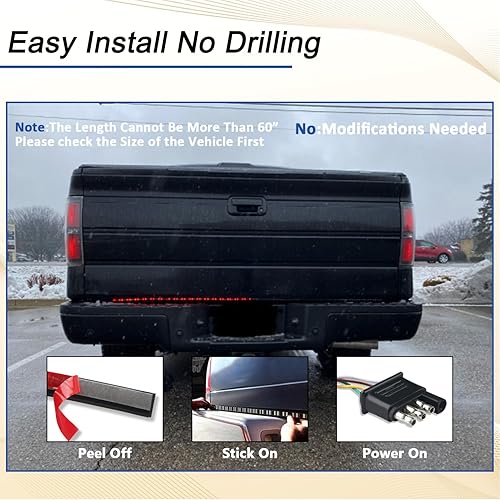 Miniatura 5 de AveneMark - Barra de luz LED para puerta trasera de camión, 48 pulgadas/49 pulgadas, 90 luces LED de freno de marcha atrás, tira de señal de giro