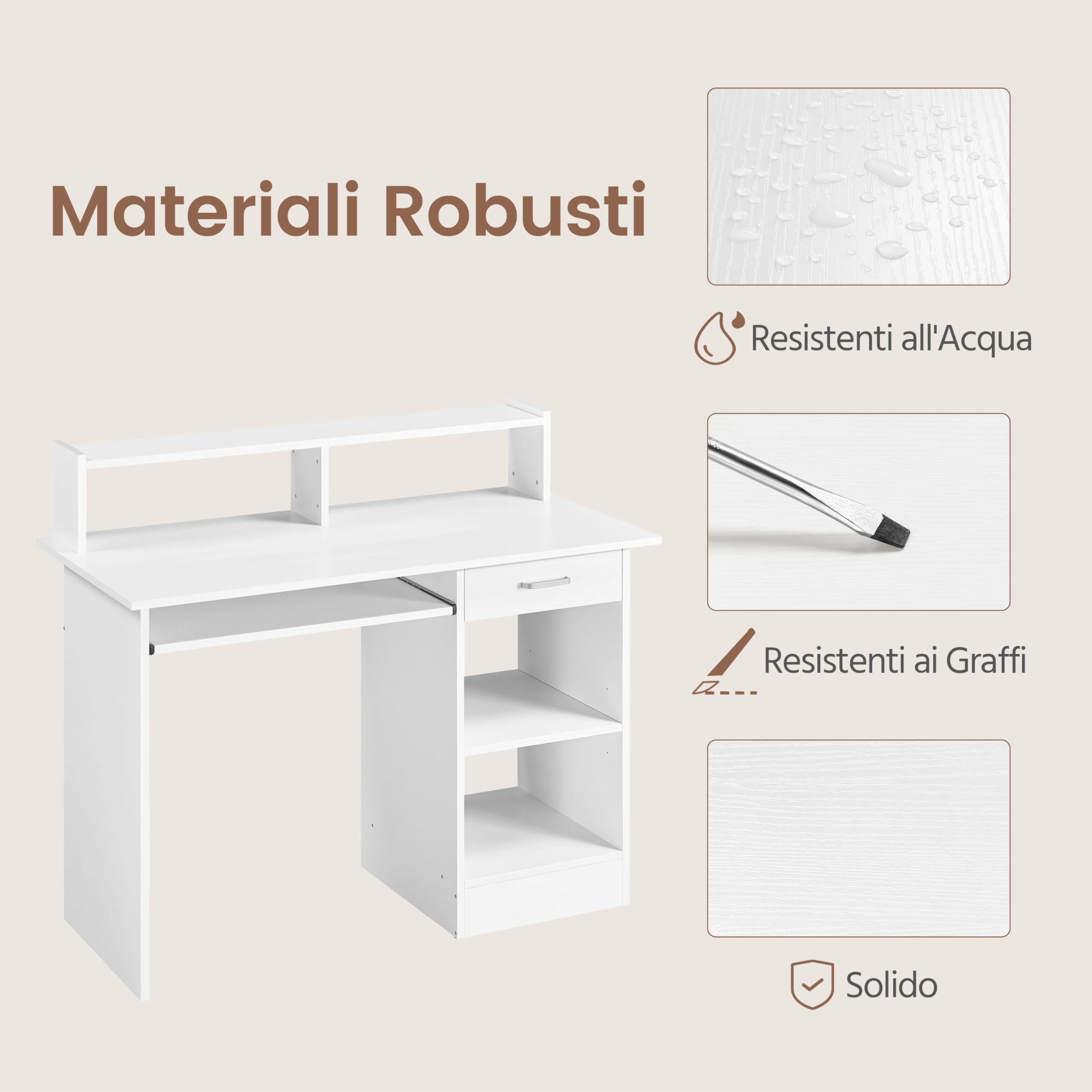 Yaheetech Scrivania per Computer Bianco Tavolo per PC da Studio con Cassetto Scrittoio con Libreria da Ufficio Salvaspazio Cameretta 106 x 50 x 94 cm